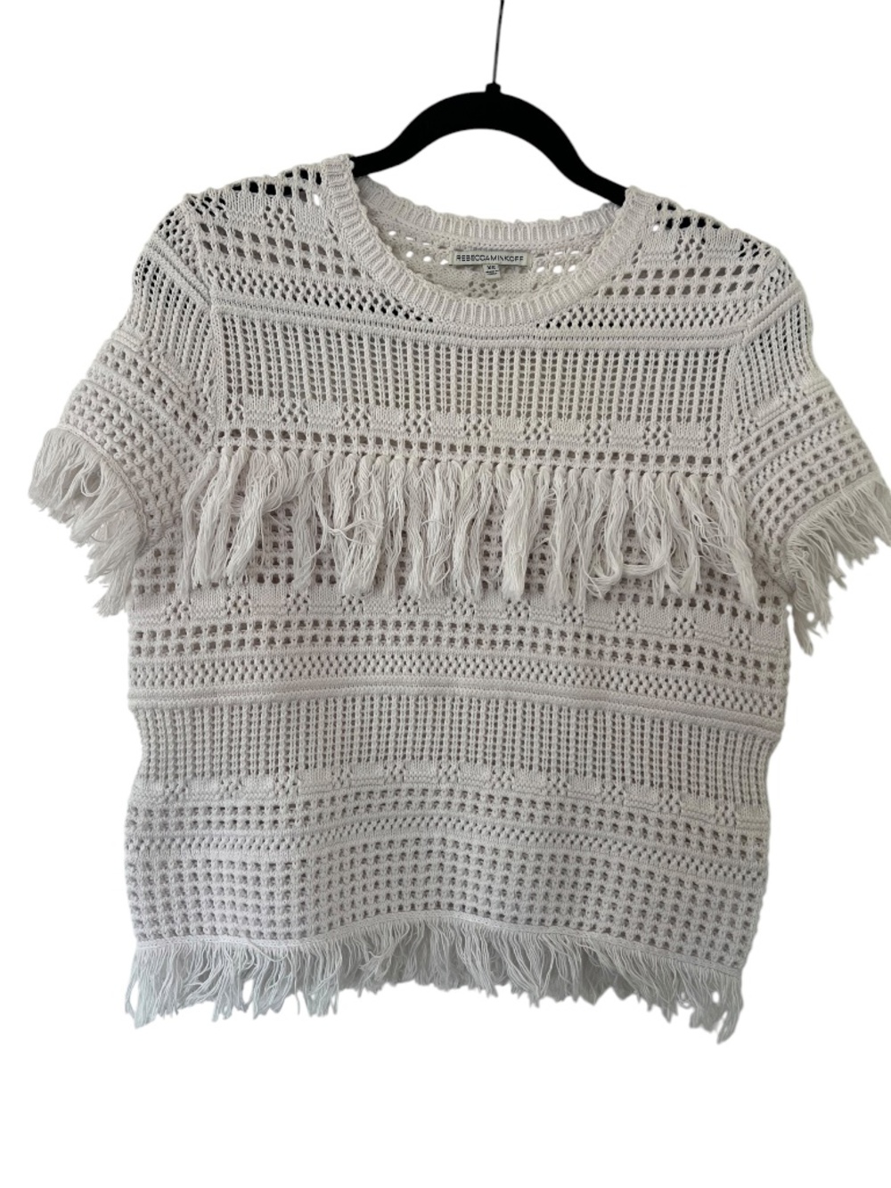 Rebecca Minkoff Fringe Crochet Boho Sweater Top (XS)